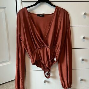 Burnt orange satin bodysuit
